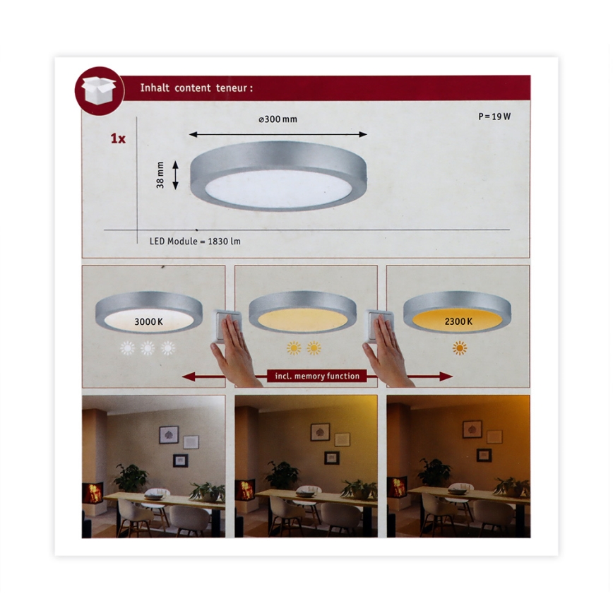 Paulmann 79798 - LED/16W Стельовий світильник CARPO 230V 2300/2500/3000K