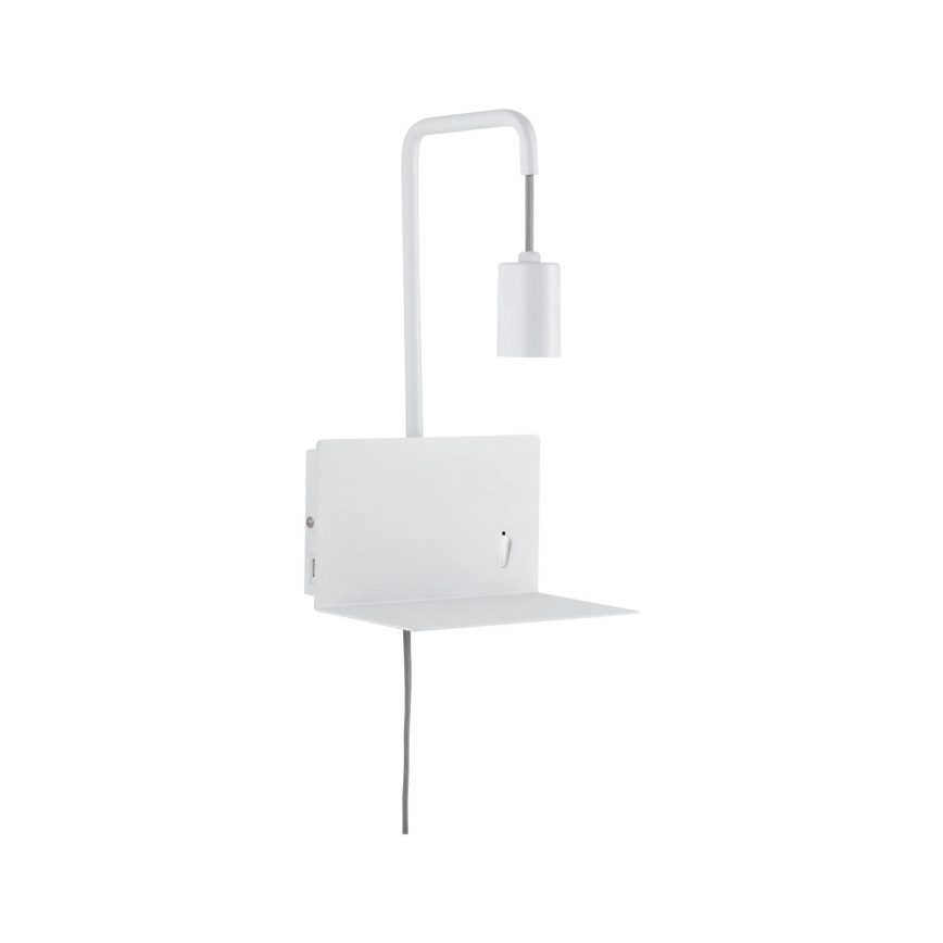 Paulmann 79812 - 1xE27/40W Настенный светильник с полкой и USB CALVANI 230V белый