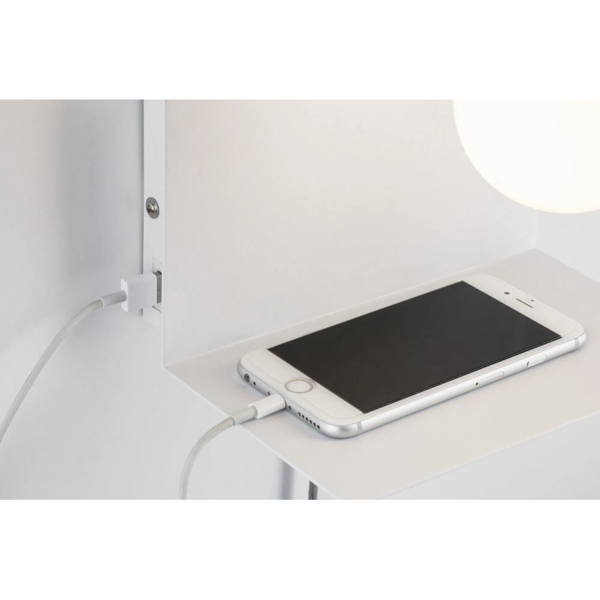 Paulmann 79812 - 1xE27/40W Настенный светильник с полкой и USB CALVANI 230V белый