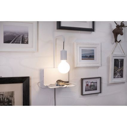 Paulmann 79812 - 1xE27/40W Настінний світильник з полицею та USB CALVANI 230V білий