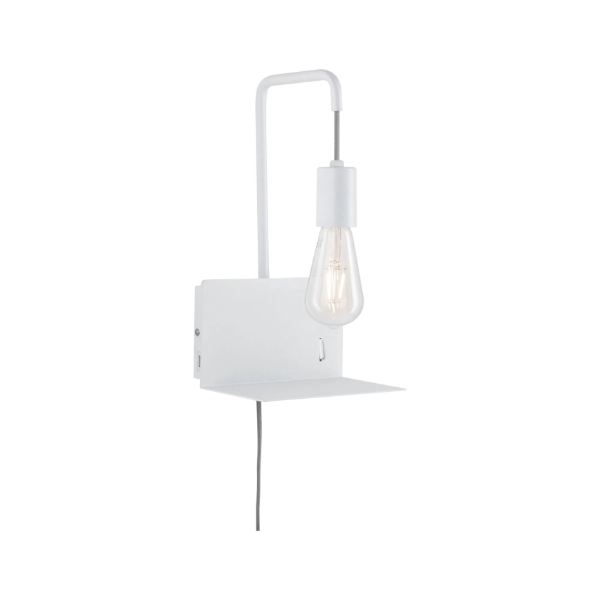 Paulmann 79812 - 1xE27/40W Настінний світильник з полицею та USB CALVANI 230V білий
