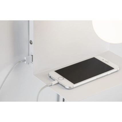 Paulmann 79812 - 1xE27/40W Настінний світильник з полицею та USB CALVANI 230V білий