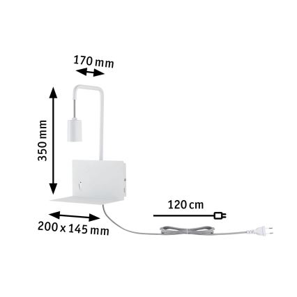 Paulmann 79812 - 1xE27/40W Настінний світильник з полицею та USB CALVANI 230V білий