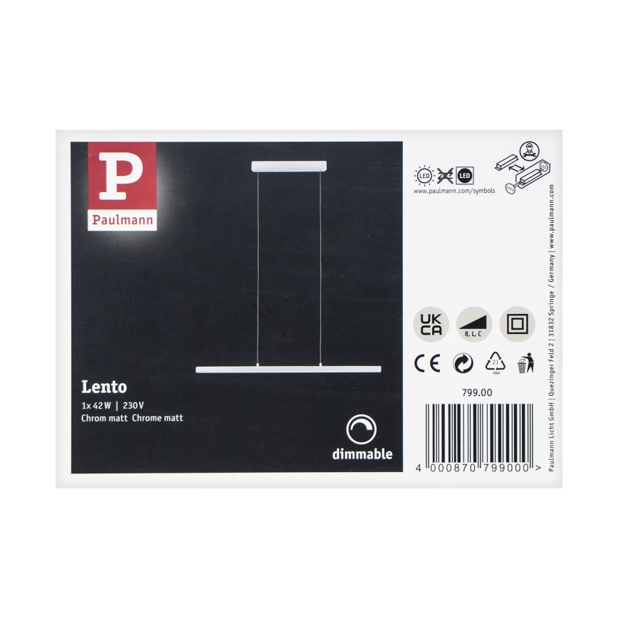 Paulmann 79900 - LED/42W Підвісна люстра з регулюванням яскравості LENTO 230V матовий хром
