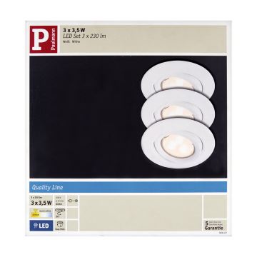 Paulmann 92027 - НАБОР 3xLED-GU10/3,5W Встроенный светильник QUALITY LINE