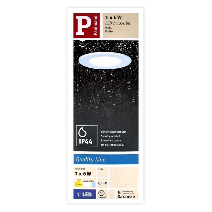 Paulmann 92061 - Подвесной потолочный светильник для ванной комнаты QUALITY LINE 230V LED/6W IP44