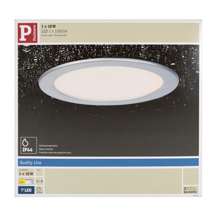 Paulmann 92075 - LED/18W IP44 Вбудований стельовий світильник для ванної кімнати QUALITY LINE 230V