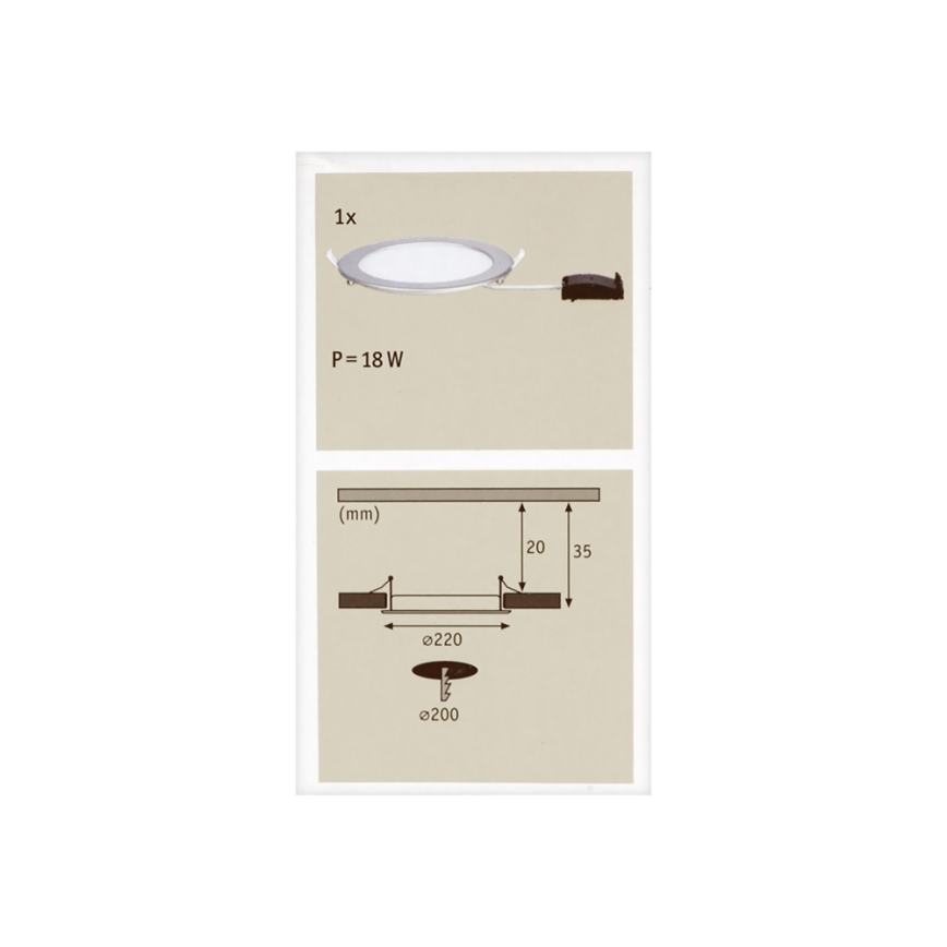 Paulmann 92075 - LED/18W IP44 Вбудований стельовий світильник для ванної кімнати QUALITY LINE 230V