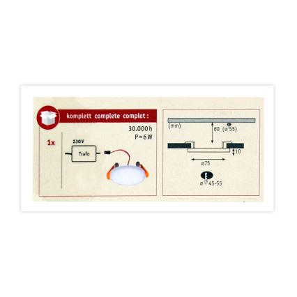 Paulmann 92387 - LED/4,5W IP44 Вбудований світильник для ванної кімнати VARIFIT 230V