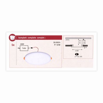 Paulmann 92389 - LED/17W IP44 Вбудований світильник для ванної кімнати VARIFIT 230V