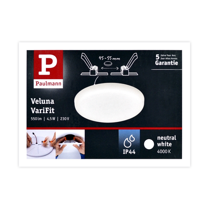 Paulmann 92390 - LED/4,5W IP44 Вбудований світильник для ванної кімнати VARIFIT 230V