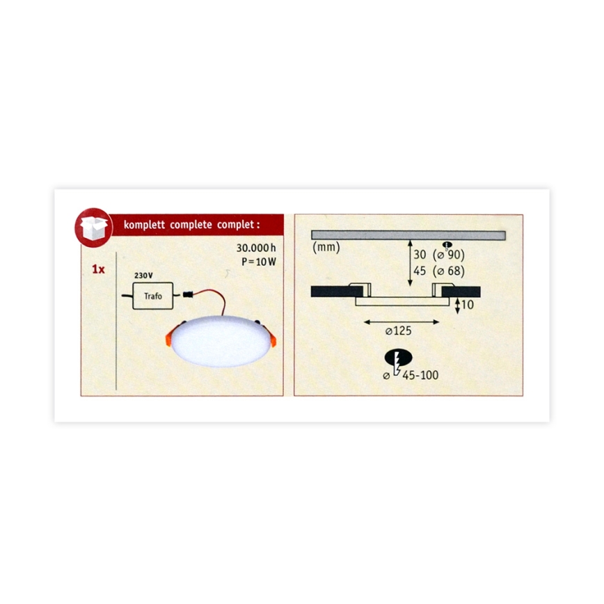 Paulmann 92391 - LED/8,5W IP44 Встроенный светильник для ванной комнаты VARIFIT 230V
