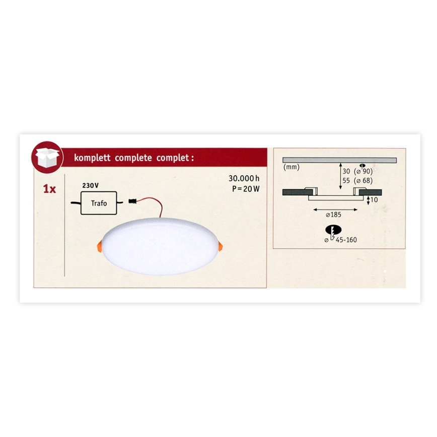 Paulmann 92392 - LED/17,5W IP44 Встроенный светильник для ванной комнаты VARIFIT 230V
