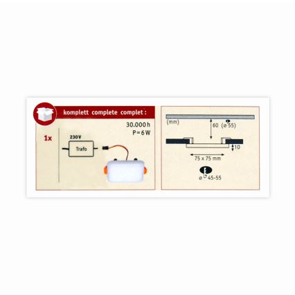 Paulmann 92393 - LED/4,5W IP44 Вбудований світильник для ванної кімнати VARIFIT 230V