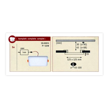 Paulmann 92397 - LED/8,5W IP44 Вбудований світильник для ванної кімнати VARIFIT 230V
