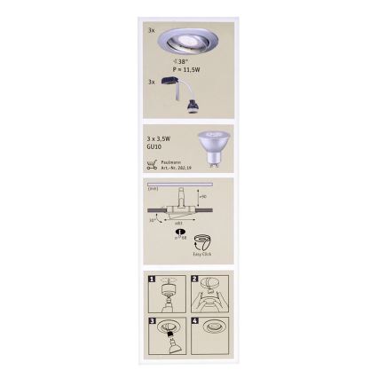 Paulmann 92516 - НАБОР 3xLED-GU10/3,5W Встроенный светильник для ванной комнаты PREMIUM LINE 230V