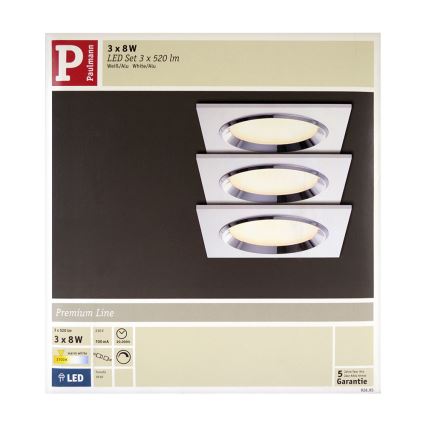 Paulmann 92695 - НАБІР 3xLED/8W Стельовий вбудований світильник з регулюванням яскравості DICE 230V