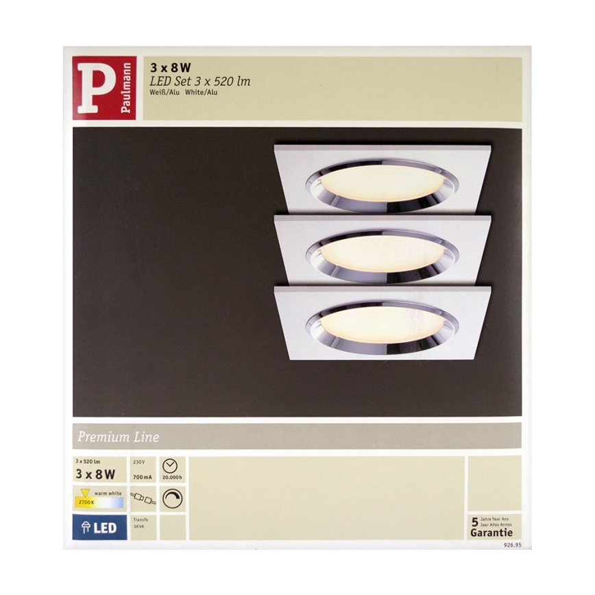 Paulmann 92695 - НАБОР 3x LED/8W Встроенный светильник с регулированием яркости DICE 230V