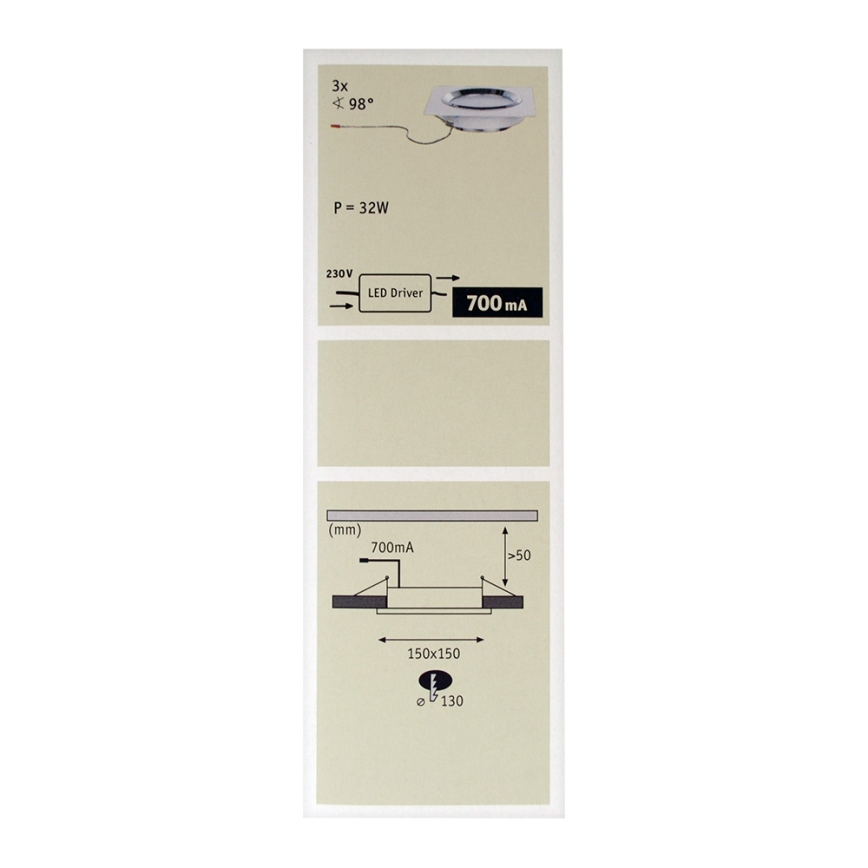 Paulmann 92695 - НАБОР 3x LED/8W Встроенный светильник с регулированием яркости DICE 230V