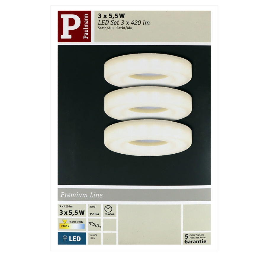 Paulmann 92704 - SADA 3xLED/5,5W Вбудований стельовий світильник BAGEL 230V