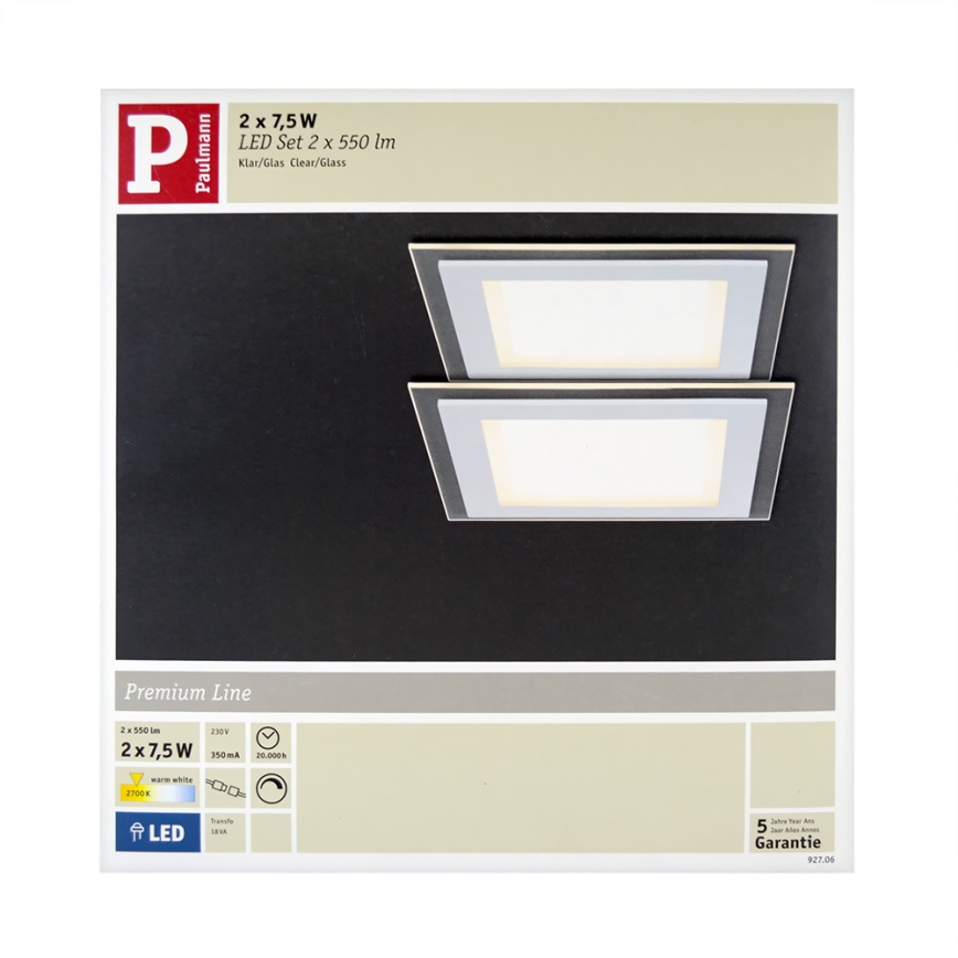 Paulmann 92706 - НАБІР 2xLED/7,5W Стельовий вбудований світильник з регулюванням яскравості DECODICE 230V