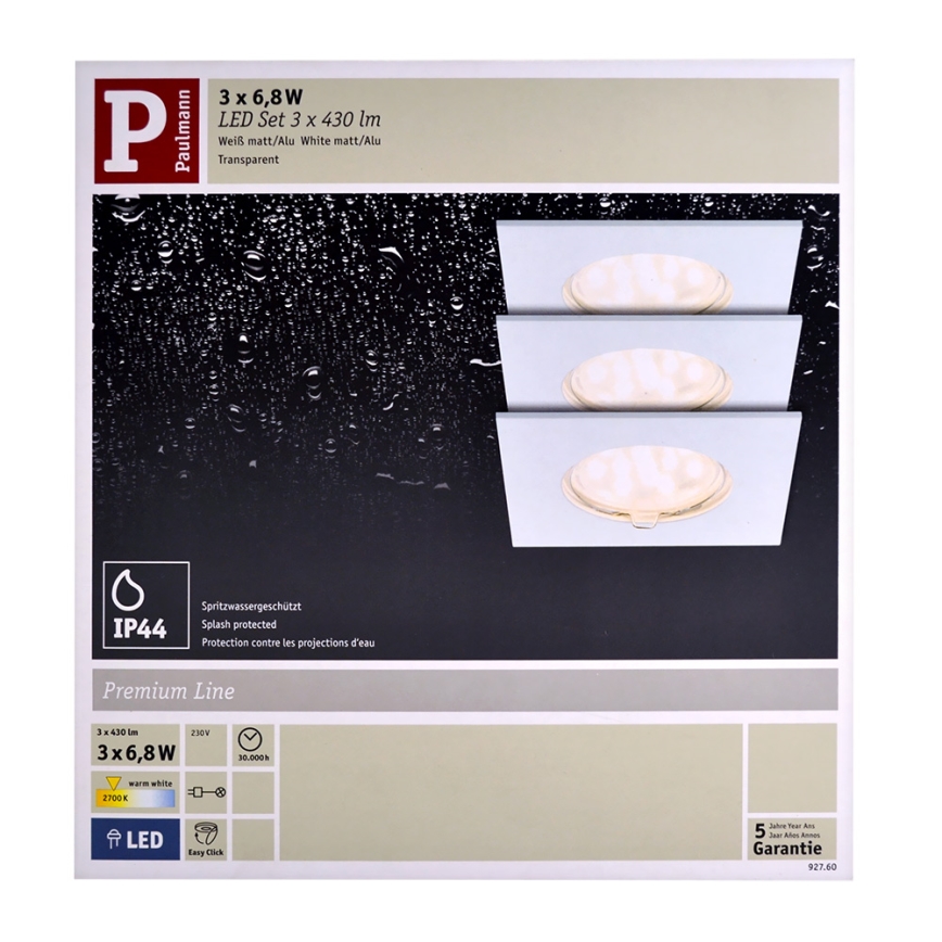 Paulmann 92760 - НАБІР 3xLED/6,8W Вбудований світильник для ванної кімнати COIN 230V IP44