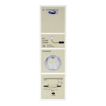 Paulmann 92773 - НАБОР 3xLED/6,8W Встроенный светильник для ванной комнаты COIN 230V