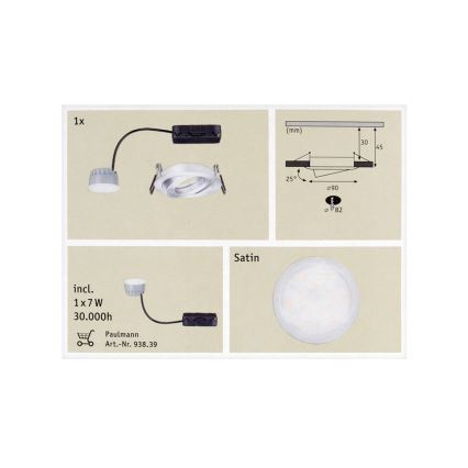 Paulmann 92832 - LED/7W Встроенный светильник для ванной комнаты с регулированием яркости COIN 230V