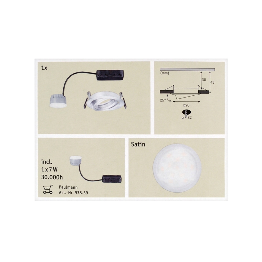 Paulmann 92832 - LED/7W Встроенный светильник для ванной комнаты с регулированием яркости COIN 230V