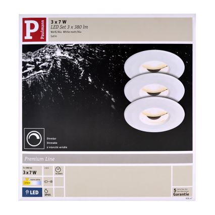 Paulmann 92847 - НАБІР 3xLED/7W IP65 Світлодіодний вбудований світильник для ванної з регулюванням яскравості COIN 230V