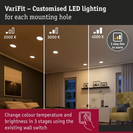 Paulmann 93102 - LED/16W IP44 вбудований стельовий світильник для ванної кімнати AREO 230V 2000/3000/4000K діаметр 23 см чорний