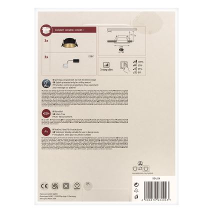 Paulmann 93404 - НАБІР 3xLED/6,5W IP44 Вбудований стельовий світильник для ванної з регулюванням яскравості COLE 230V