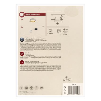 Paulmann 93406 - НАБІР 3xLED/6,5W IP44 Вбудований стельовий світильник для ванної з регулюванням яскравості COLE 230V