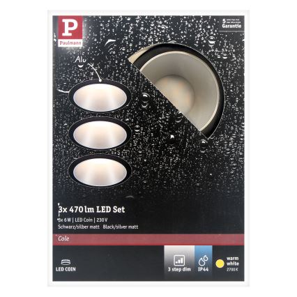 Paulmann 93408 - НАБІР 3xLED/6,5W IP44 Вбудований стельовий світильник для ванної з регулюванням яскравості COLE 230V