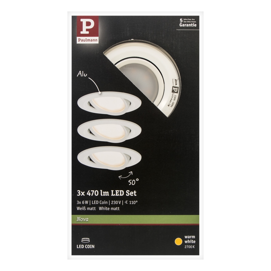 Paulmann 93449 - НАБІР 3xLED/6,5W IP23 Вбудований стельовий світильник для ванної NOVA 230V