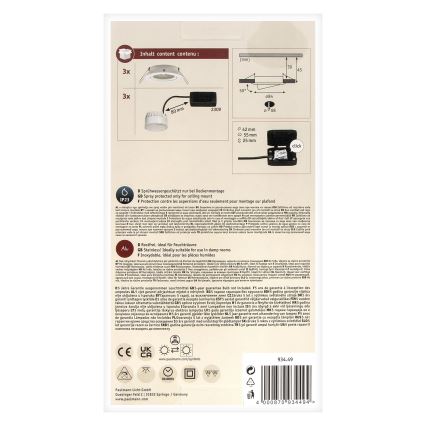 Paulmann 93449 - НАБОР 3xLED/6,5W IP23 Встроенный светильник для ванной комнаты NOVA 230V