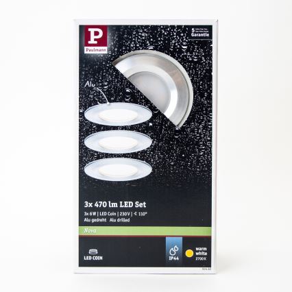 Paulmann 93462 - НАБІР 3xLED/6W IP44 Вбудований стельовий світильник для ванної NOVA 230V
