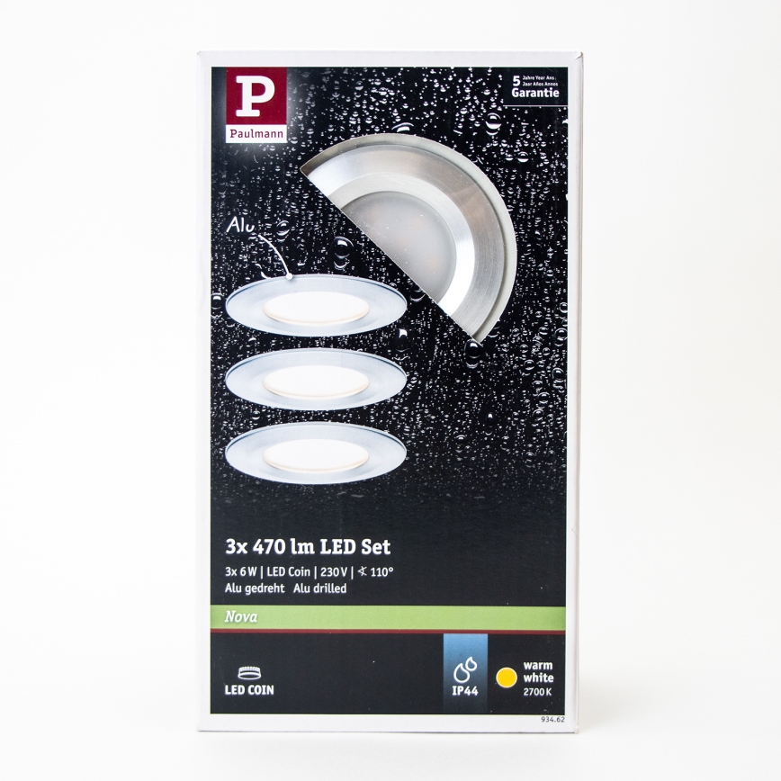 Paulmann 93462 - НАБІР 3xLED/6W IP44 Вбудований стельовий світильник для ванної NOVA 230V