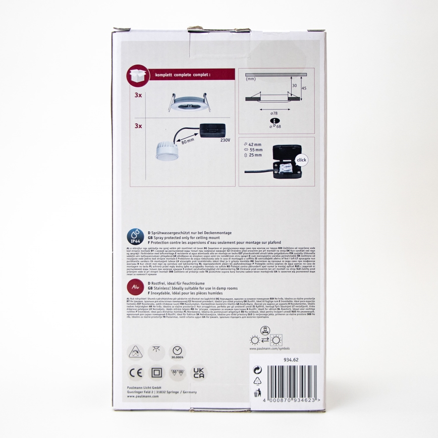 Paulmann 93462 - НАБІР 3xLED/6W IP44 Вбудований стельовий світильник для ванної NOVA 230V