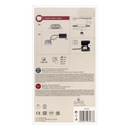Paulmann 93483 - НАБОР 3xLED/6,5W IP23 Встроенный светильник для ванной комнаты с регулированием яркости NOVA 230V