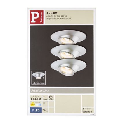 Paulmann 93579 - НАБІР 3xLED/3,8W Вбудований світильник PREMIUM 230V