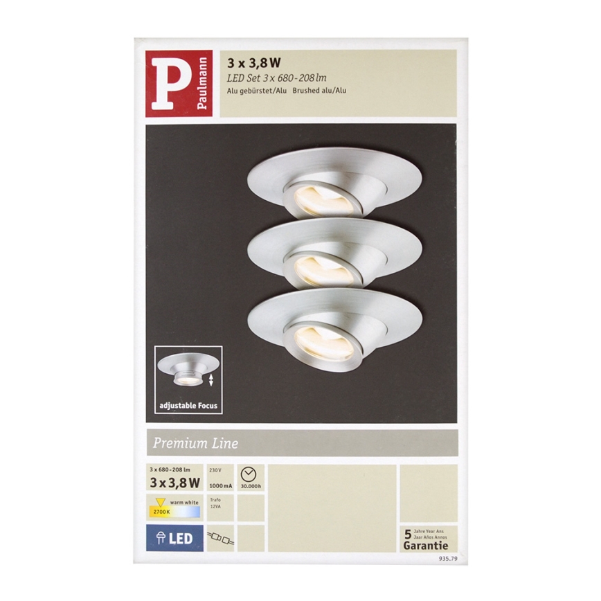 Paulmann 93579 - НАБІР 3xLED/3,8W Вбудований світильник PREMIUM 230V