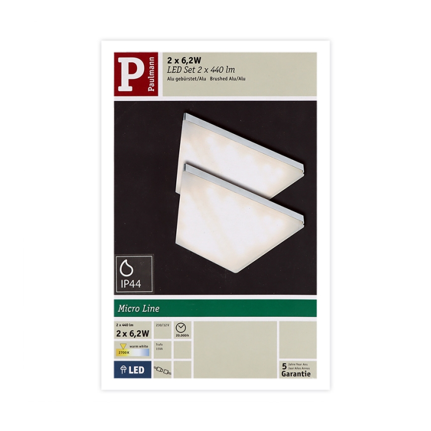 Paulmann 93584 - НАБІР 2xLED/6,2W IP44 Освітлення меблів KITE 230V