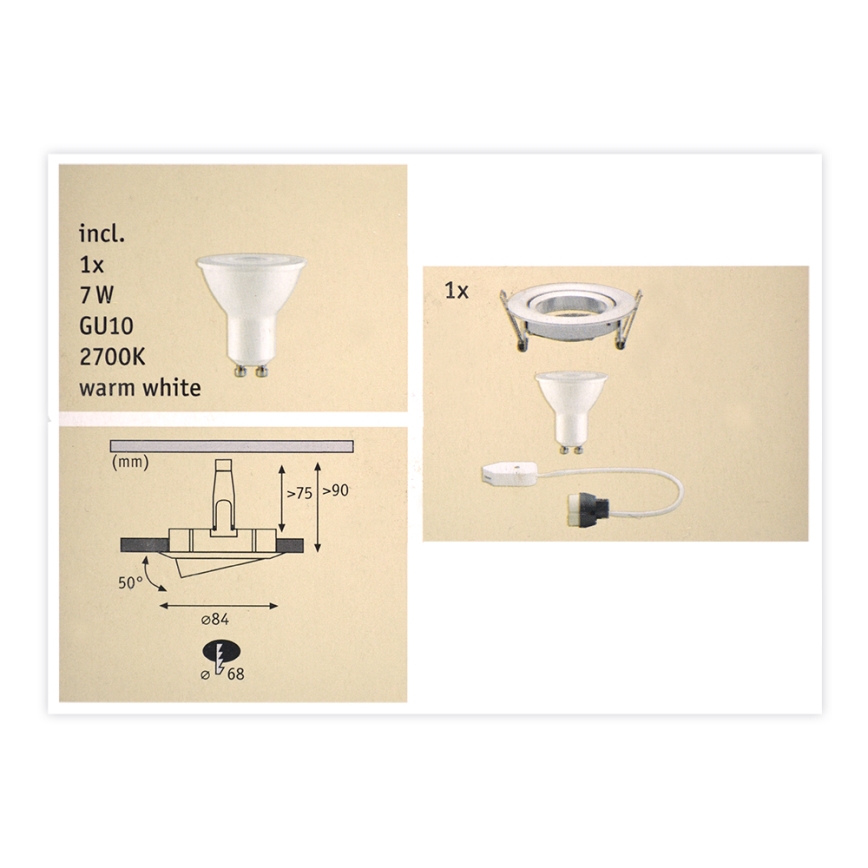 Paulmann 93602 - LED GU10/7W IP23 Вбудований стельовий світильник для ванної з регулюванням яскравості NOVA 230V