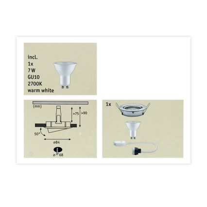 Paulmann 93603 - LED-GU10/7W IP23 Вбудований стельовий світильник для ванної з регулюванням яскравості NOVA 230V