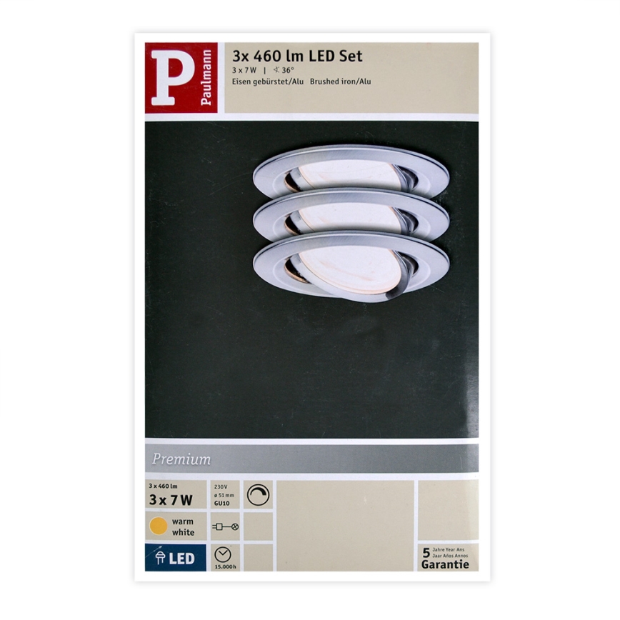 Paulmann 93607 - НАБІР 3x LED GU10/7W IP23 Димерний світильник для ванної кімнати NOVA 230V