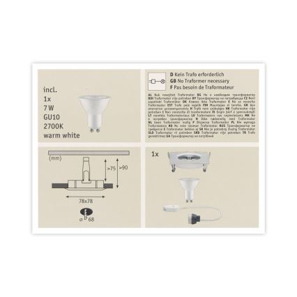 Paulmann 93611 - LED-GU10/7W IP44 Світильник для ванної з регулюванням яскравості NOVA 230V