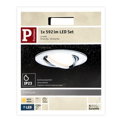 Paulmann 93867 - Встраиваемый потолочный светильник для ванной COIN LED, 6,8 Вт, IP23, 230 В