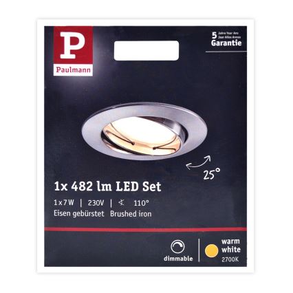 Paulmann 93963 -LED/7W IP23 Вбудований стельовий світильник для ванної з регулюванням яскравості COIN 230V