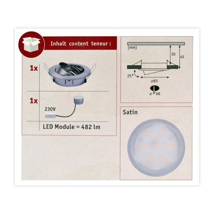 Paulmann 93963 -LED/7W IP23 Вбудований стельовий світильник для ванної з регулюванням яскравості COIN 230V
